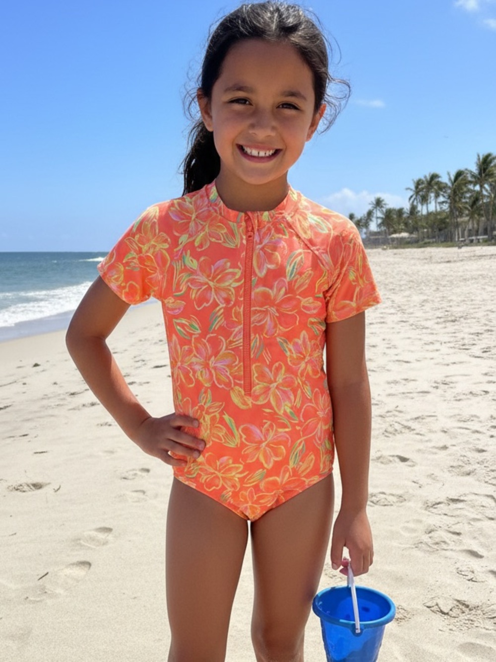 NEW Wonder Nation Girls Short-Sleeve Zip Front Swimsuit - XL